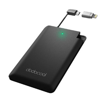dodocool Mini Power Bank 2500mAh Slim Portable Phone Charger External Battery with Built-in Micro USB Cable and [MFI Certified] Lightning Adapter