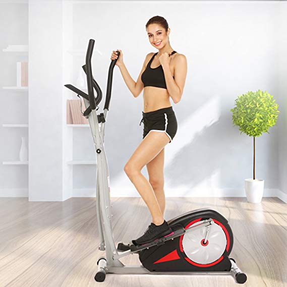 Fast88 Portable Elliptical Machine Fitness Workout Cardio Training Machine, Magnetic Control Mute Elliptical Trainer with LCD Monitor, Elliptical Machine Trainer