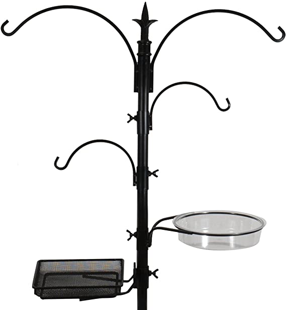 Sorbus Bird Feeding Bath Station, Metal Deck Pole for Bird Feeders, Great for Attracting Birds Outdoors, Backyard, Garden (Bird Bath Feeder Station - Black)