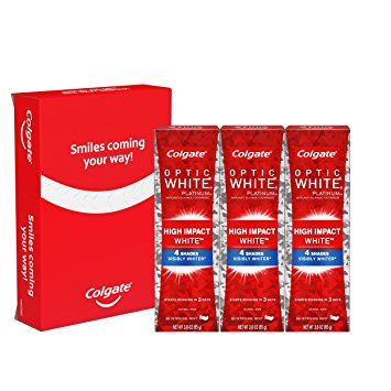Colgate Optic White High Impact White Whitening Toothpaste, 3 Ounce, 3 Count