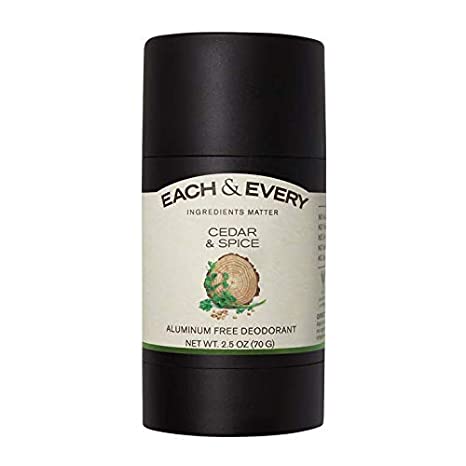 Each & Every All Natural Aluminum Free Deodorant for Men and Women, Cruelty Free Vegan Deodorant with Essential Oils, Non-Toxic, Paraben Free, Cedar & Spice, 2.5 Oz.