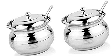 Divine Stainless Steel Pot - 200 ml Each, 2 Pieces, Silver