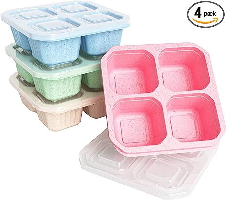 HNXAZG 4 Pack Snack Containers, 4 Compartment Snack Box, Reusable Lunch Containers, Divided Food Storage Containers for Work Trips