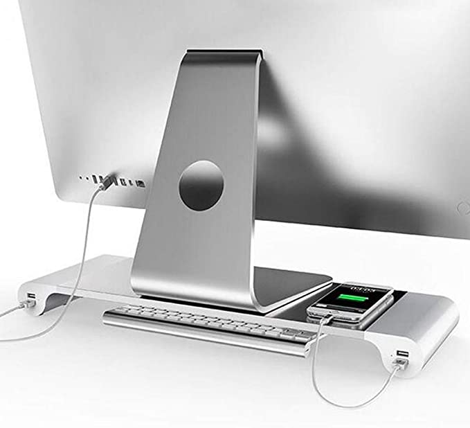 Aluminum Desk Monitor Stand Riser with 4 USB Hub for Speaker TV PC Laptop Computer Screen Riser Desk Organizer (Aluminum)
