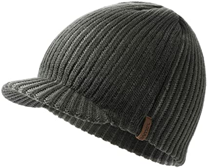 ZOWYA Warm Winter Visor Beanie Hat for Men & Women Vintage Skull Cap Thick Newsboy Cable Knit Caps with Brim