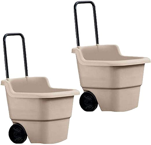 Suncast 15 Gallon Poly Multipurpose Rolling Lawn and Garden Cart, Taupe (2 Pack)