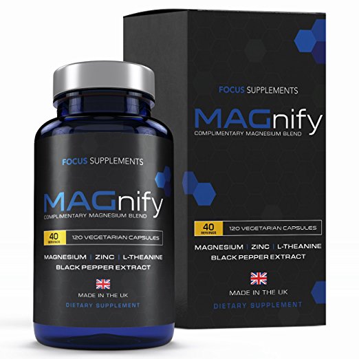 MAGnify Magnesium Blend - 5-in-1 Supplement with Magnesium Glycinate, Magnesium Taurate, L-Theanine, Zinc and Black Pepper Extract for Increased Absorption - 120 Vegetarian Capsules