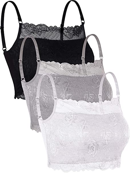 Zhanmai 3 Pieces Lace Camisole Lace Half Bralette Neck Lace Top Bandeau Bra Camisole with Adjustable Strap for Women Girls