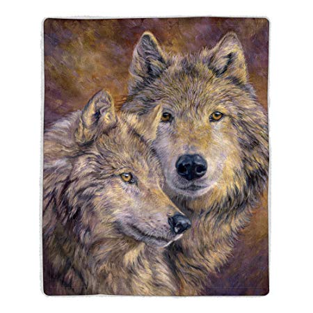 Lavish Home 64-WOLFPAIR Sherpa Fleece Blanket, Wolf Print