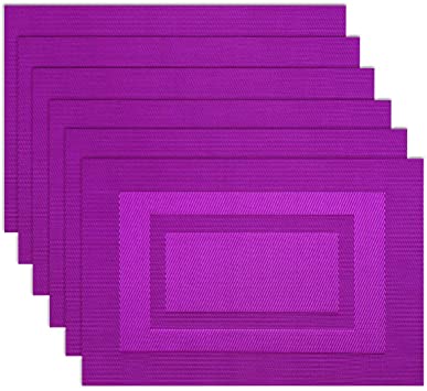 pigchcy Placemats,Washable Woven Vinyl Placemats for Dining Table,Easy to Clean Plastic Placemats Set of 6(18"X12",Elegant Noble Purple)