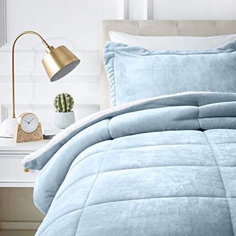 AmazonBasics Micromink Sherpa Comforter Set - Ultra-Soft, Fray-Resistant -  Twin, Smoke Blue