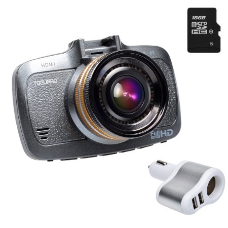 ToguardTM F2.0 Big Eye Dashboard Camera - HD 1080P H.264, 2.7" LCD, G-Sensor, LDWS, FCWS, Parking Monitor, Motion Detection,Free gift(16G Memory card Extra USB charger)