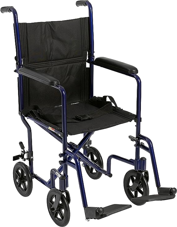 Drive Medical lightweight aluminum transport Wheelchair, 19", Blue, 1 Each 1 count