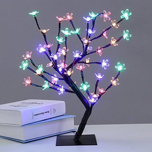 Excelvan Cherry Blossom Desk Top Bonsai Tree Light, Decorative Warm White Light, Black Branches, Perfect for Home Festival Party Wedding Christmas Indoor Outdoor Decoration, Multi-colored