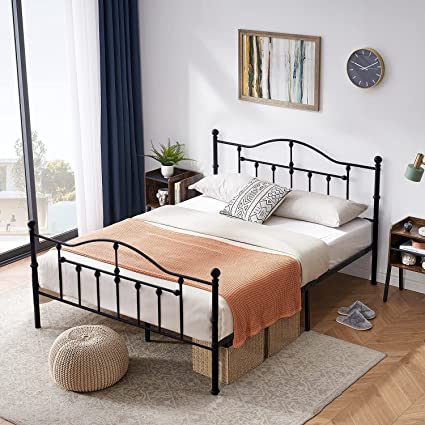 VECELO Black Full Metal Bed Frame with Headboard & Footboard Premium Steel Slat Support No Box Spring Needed Noise-Free Anti-Slip Easy Assembly