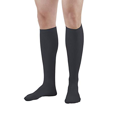 Ames Walker AW Style 103 Men's 15-20mmHg Moderate Compression Knee High Socks Black XXL - Relieve tired aching and swollen legs - Symptoms of varicose veins - Balloon toe - Fashionable rib knit