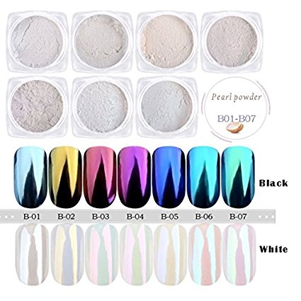 PrettyDiva 7 Jar Pearl Powder Mirror Effect Chrome Nail Powder Metallic Nail Manicure Pigment