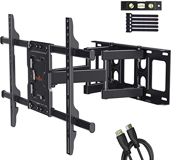 Perlegear Full Motion TV Wall Mount Bracket Dual Articulating Arms Swivels Tilts Rotation for Most 37-70 Inch LED, LCD, OLED Flat&Curved TVs, Holds up to 132lbs, Max VESA 600x400mm