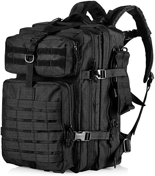 LUXMOM Military Tactical Backpack for men 40L Large Army 3 Day Assault Pack outdoor backpack with Molle system (black)