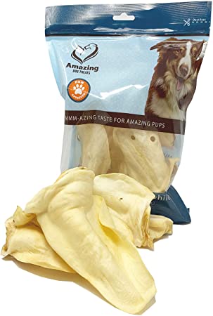 Amazing Dog Treats Cow Ears Premium (5 Pack & 25 Pack) - Thick Cut 100% Beef - All Natural Rawhide Alternative- Safe Dog Chew