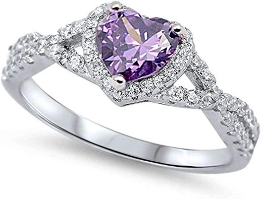 Oxford Diamond Co Sterling Silver Heart Halo Simulated Gemstone Promise Ring Available