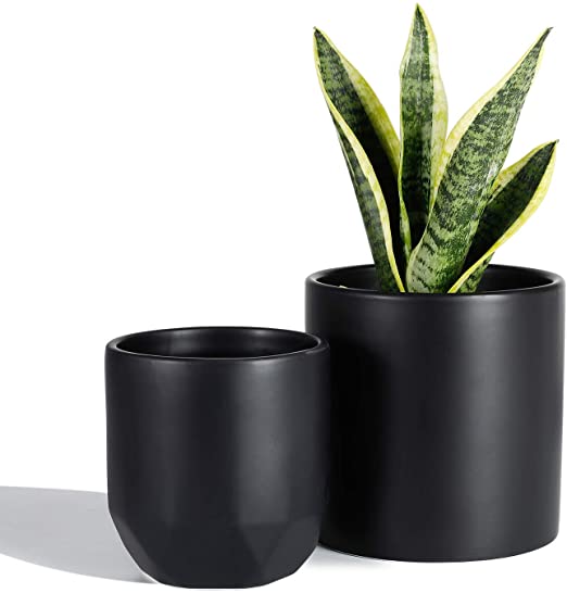 POTEY 053702 Ceramic Planter Flowerpots - 6   4.8 inch Modern Decorative Plant Pot Containers for Aloe Plants Flower Home Decor Indoor(Matte Black, Plant NOT Included)