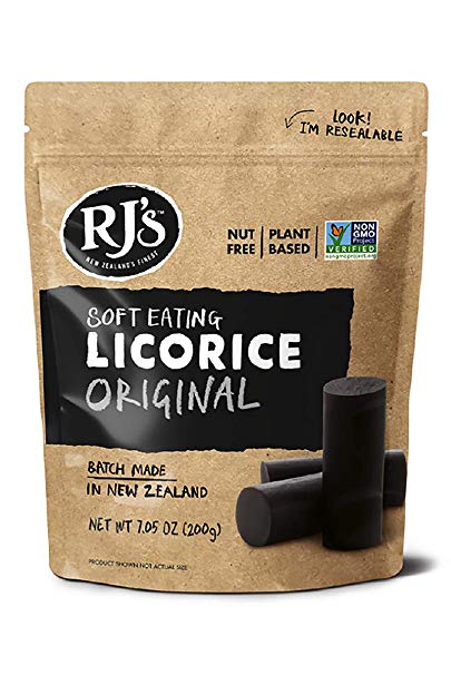 Soft Eating Black Licorice - RJ's Licorice 7.05oz Bag - NON-GMO, NO HFCS, Vegetarian & Kosher - Batch Made in New Zealand