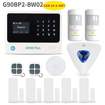 Home Security System,Golden Security touch screen keypad LCD display Wireless WIFI & GSM(2G) 2-in-1 with Auto Dial,Motion Detectors and more DIY Home Alarm System G90BP2-BW02