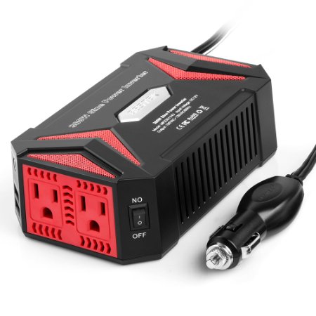 BESTEK 300W Power Inverter DC 12V to 110V AC Pure Sine Wave Inverter with 4.2A Dual Smart Ports