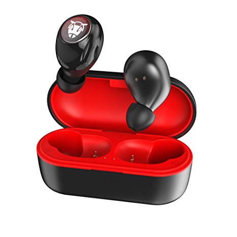 Ant Audio Wave Sports 750 Bluetooth Wireless Earphone TWS 5.0 Touch Control Earbuds IPX5 Waterproof 9D Stereo Music Headset Built-in Mic with 300mAh Power Case - Black Red
