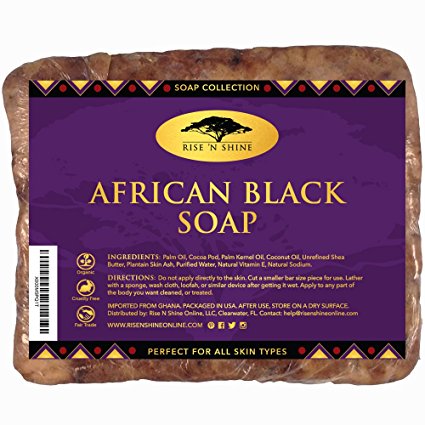 (16 oz) Raw African Black Soap with Coconut Oil and Shea Butter - Body Wash, Shampoo and Face Wash - Helps Clear Dry Skin, Acne, Eczema, Psoriasis - Authentic Organic Homemade Soap Bar from Ghana