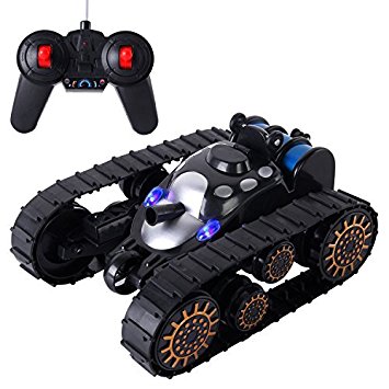 SGILE Remote Control Tanks Car - 360° Flip Stunt RC Tank with LED Lights and Music, Gift for Kids Boys Children