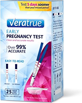 Veratrue® Early Result Pregnancy Test, 25 Count, Clear and Accurate Results, Over 99% Accurate, German Reagents, FDA-Approved, Individually Sealed Strips & Includes Disposable Urine Collection Cups