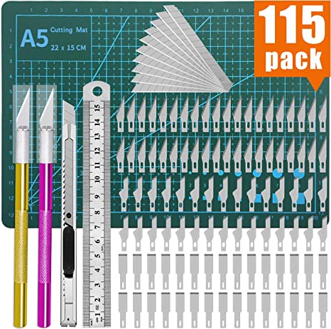 115Pcs Exacto Knife Upgrade Precision Carving Craft Knife,Hobby Knife,Exacto Knife Kit,100 Spare Exacto Knife Blades for Art, Scrapbooking,Stencil