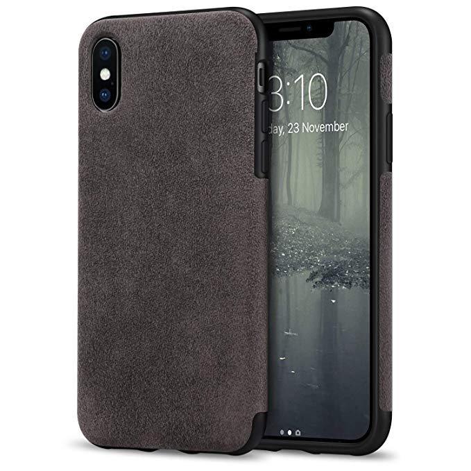 TENDLIN Compatible with iPhone X Case/iPhone Xs Case Premium Suede-Like Material Design Leather Hybrid Comfortable Grip Soft Cover Case Compatible with iPhone X/iPhone Xs (Brown)