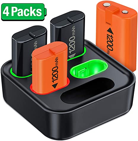 Rechargeable Battery for Xbox One/Xbox Series X|S, 4x1200mAh Controller Battery Pack with Xbox One Charger Station for Xbox One/ S/ X/ Elite,Rechargeable Batteries with Xbox One/Series Accessories Kit