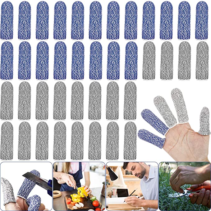 40 Pieces Finger Cots Thumb Protector Anti-Cut Fingertips Finger Sleeve Blue Grey Flexible Resistant Protection Finger Cots for Work, Kitchen, Carving, Picking, DIY