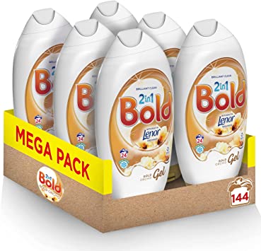 Bold 2-in-1 Washing Liquid Laundry Detergent Gel, 144 Washes (888 ml x6), Gold Orchid