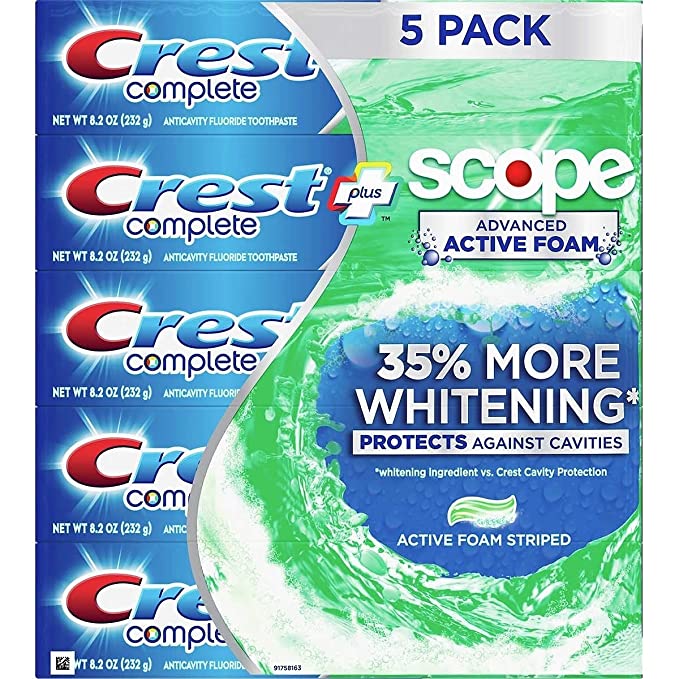 Crest Complete Toothpaste Plus Scope Advanced Active Foam, Striped, 8.2 oz, 5 ct