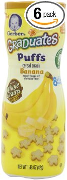 Gerber Graduates Puffs Cereal Snack, Banana, Naturally Flavored with Other Natural Flavors, 1.48 Ounce, 6 Count