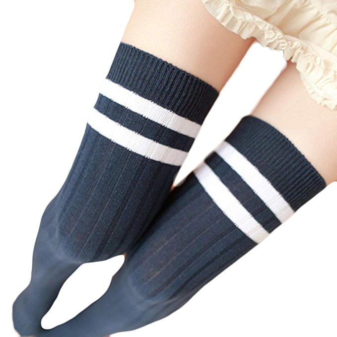 Voberry® Spring Stripe Knee High Tube Thigh High Socks Over Knee Girls Football Socks