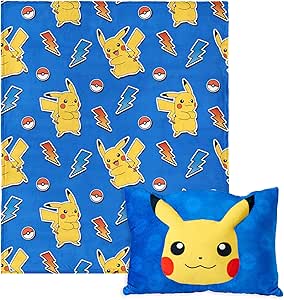 Northwest Pokemon, Pika Pika, Silk Touch Throw Blanket, 50 x 60 inches with Plush Pocket Pillow, 14 x 20 inches