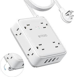 TROND Surge Protector Power Strip with USB, Ultra Thin Flat Plug 10ft Extension Cord 1625W, 3 USB A & 1 USB C, 8AC Outlets 1440J Surge Protection Wall Mount for Home Office Dorm Room Essentials, White