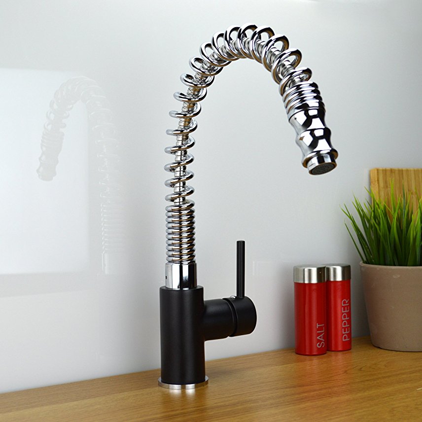ENKI Kitchen Sink Mixer Tap Pull Out Spray Nozzle Black & Chrome Modern New SWISS PRO