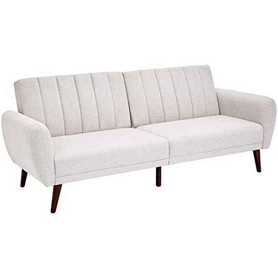 Sunrise Coast Torino Modern Linen-Upholstery Futon with Wooden Legs, Pearl Gray