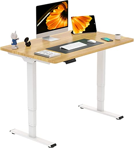 48" Electric Standing Desk, Dual Motor Height Adjustable Desk, Stable and Durable 3-Stage Stand up Desk for Home Office (White Frame/48 x 30 Inch Maple top)