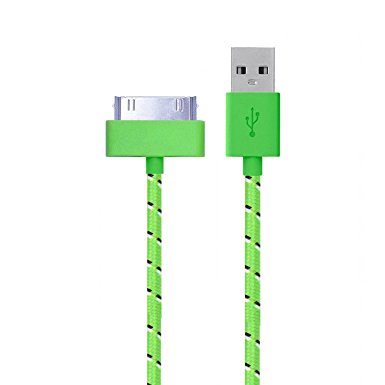 3 Feet 30 Pin Nylon Braided Premium USB Charging Data Sync Cable for Apple iPod, iPhone, and iPad (3FT Green Nylon Cable)