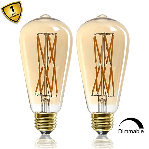 12W Edison Style Vintage LED Filament Light Bulb，ST64(ST21) Led Retro Bulb,100 Watt Equivalent Light Bulbs,Warm White 2500K,1200LM,Dimmable, E26 Medium Base Lamp, Antique Shape, (2 Pack)