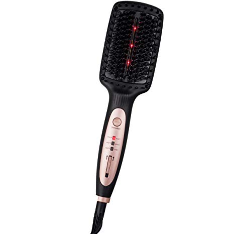 Professional Infrared Hair Straightener Brush, Scald Protection and Detangle Infrared Ray Ceramic Brush Ionic Hair Brush for All Hair Types, Tourmaline Ceramic Brush with Dual Voltage