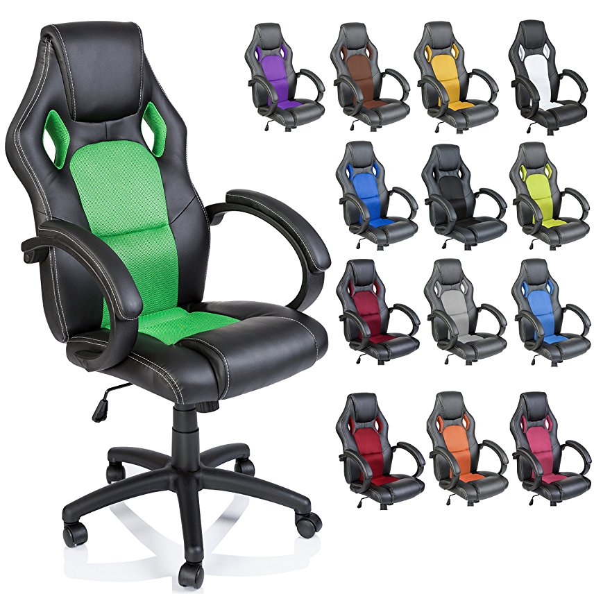 TRESKO Racing Style Faux Leather Office Chair Executive Chair Swivel Chair Green, 14 colours available, Padded armrests, Racer Gaming Chair with tilt function and nylon castors, ergonomically designed, Gas lift SGS tested